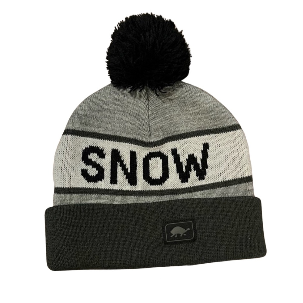 Turtle Fur Kids youth 7-12 Beanie Hat Snow Black Grey Pom